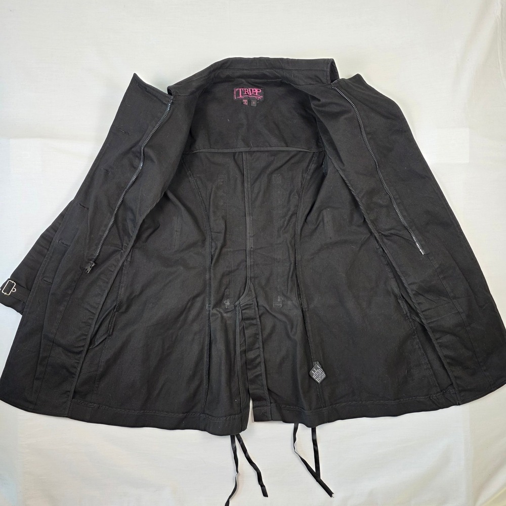 Tripp NYC Trench Coat Womens Small Black Corset Lace Up Goth Punk Vintage Pink - Picture 9 of 16